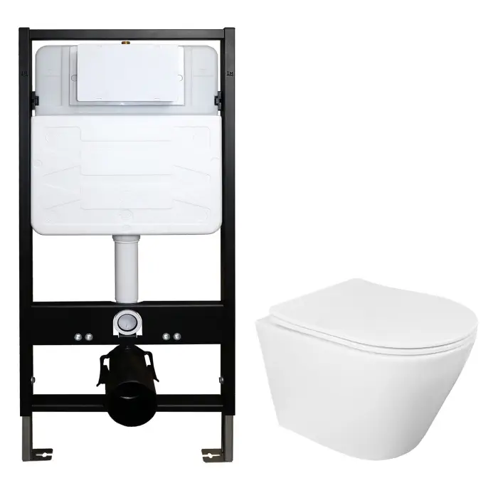 Сет: Инсталляция для подвесного унитаза AZARIO FORTE + подвесной унитаз Loranto KROSA с системой смыва Торнадо, сиденье микролифт (AZ-100-100F+87266)