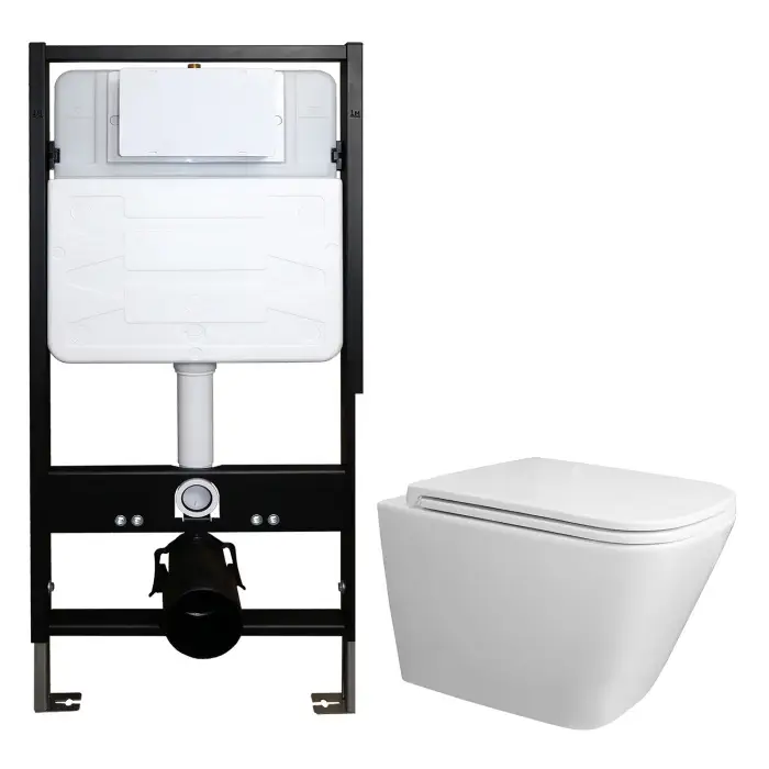 Сет: Инсталляция для подвесного унитаза AZARIO FORTE 3/6л.+ подвесной унитаз Azario Teramo, безободковый, смыв "Скрытое Торнадо", сиденье микролифт (AZ-100-100F+AZ-0052-UQ3)